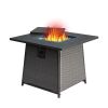 28 Inch Propane Fire Pits Table with Blue Glass Ball,50,000 BTU Outdoor Wicker Fire Table with ETL-Certified,2-in-1 Square Steel Gas Firepits (Dark Gr