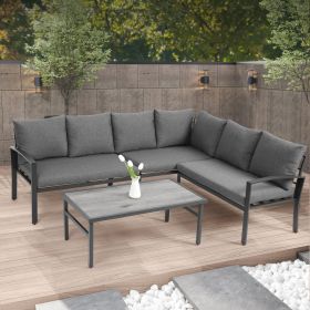 Grand patio 4-Piece Patio Furniture Set, All-Weather Outdoor Conversation Set Sectional Sofa with Water Resistant Beige Thick Cushions and Coffee Tabl