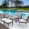 Patio Furniture Set 6 Pieces Outdoor Sectional Sofa Conversation Set with Ottomans, Metal Frame Loveseat