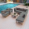 GO 9-Piece Patio Rattan Furniture Set, Outdoor Conversation Set With Acacia Wood Legs and Tabletop, PE Rattan Sectional Sofa Set with Coffee Table, Wa