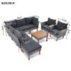 GO 9-Piece Patio Rattan Furniture Set, Outdoor Conversation Set With Acacia Wood Legs and Tabletop, PE Rattan Sectional Sofa Set with Coffee Table, Wa