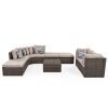 GO 8-piece Outdoor Wicker Sofa Set, Rattan Sofa Lounger, With Colorful Pillows, Conversation Sofa, For Patio, Garden, Deck, Brown Wicker, Beige Cushio