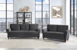 Gray Velvet Upholstery 1pc Comfort Loveseat Plush Seatbacks Tufted Detail Solid Wood Frame Modern Living Room Furniture