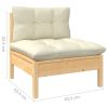 3-Seater Patio Sofa with Cream Cushions Solid Pinewood