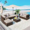 GO 8-piece Outdoor Wicker Sofa Set, Rattan Sofa Lounger, With Colorful Pillows, Conversation Sofa, For Patio, Garden, Deck, Brown Wicker, Beige Cushio