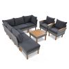 GO 9-Piece Patio Rattan Furniture Set, Outdoor Conversation Set With Acacia Wood Legs and Tabletop, PE Rattan Sectional Sofa Set with Coffee Table, Wa