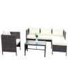 Outdoor patio Furniture sets 4 piece Conversation set wicker Ratten Sectional Sofa With Seat Cushions(Beige Cushion)
