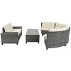 GO 8-pieces Outdoor Wicker Round Sofa Set, Half-Moon Sectional Sets All Weather, Curved Sofa Set With Rectangular Coffee Table, PE Rattan Water-resist