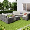 GO 8-pieces Outdoor Wicker Round Sofa Set, Half-Moon Sectional Sets All Weather, Curved Sofa Set With Rectangular Coffee Table, PE Rattan Water-resist