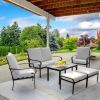Patio Furniture Set 6 Pieces Outdoor Sectional Sofa Conversation Set with Ottomans, Metal Frame Loveseat
