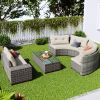 GO 8-pieces Outdoor Wicker Round Sofa Set, Half-Moon Sectional Sets All Weather, Curved Sofa Set With Rectangular Coffee Table, PE Rattan Water-resist