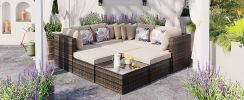 GO 8-piece Outdoor Wicker Sofa Set, Rattan Sofa Lounger, With Colorful Pillows, Conversation Sofa, For Patio, Garden, Deck, Brown Wicker, Beige Cushio