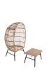 Outdoor Garden Wicker Egg Chair And Footstool Patio Chaise, With Cushions, Outdoor Indoor Basket Chair