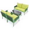 K&K 4-Piece Rope Patio Furniture Set, Outdoor Furniture with Tempered Glass Table, Patio Conversation Set Deep Seating with Thick Cushion for Backyard
