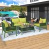 K&K 4-Piece Rope Patio Furniture Set, Outdoor Furniture with Tempered Glass Table, Patio Conversation Set Deep Seating with Thick Cushion for Backyard