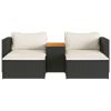 5 Piece Patio Sofa Set with Cushions Black Poly Rattan Acacia