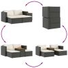 5 Piece Patio Sofa Set with Cushions Black Poly Rattan Acacia