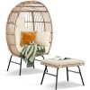 Outdoor Garden Wicker Egg Chair And Footstool Patio Chaise, With Cushions, Outdoor Indoor Basket Chair