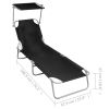 Folding Sun Lounger with Canopy Black Aluminum