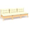 3-Seater Patio Sofa with Cream Cushions Solid Pinewood