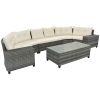 GO 8-pieces Outdoor Wicker Round Sofa Set, Half-Moon Sectional Sets All Weather, Curved Sofa Set With Rectangular Coffee Table, PE Rattan Water-resist