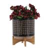 CERAMIC 10" PLANTER ON STAND, BROWN