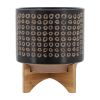 CERAMIC 10" PLANTER ON STAND, BROWN