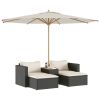 5 Piece Patio Sofa Set with Cushions Black Poly Rattan Acacia