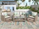Patio Furniture Set;  4 Piece Outdoor Conversation Set All Weather Wicker Sectional Sofa with Ottoman and Cushions