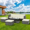 Patio Furniture, Outdoor Furniture, Seasonal PE Wicker Furniture,5 Set Wicker Furniture With Plywood Coffee Table,with lift TOP Coffee Table,with Loun