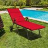 Foldable Outdoor Chaise Lounge Chair Wicker Recliner Chair with Aluminum Frame