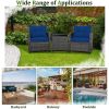 3 Pieces Outdoor Wicker Conversation Set with Tempered Glass Tabletop