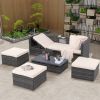 Patio Furniture, Outdoor Furniture, Seasonal PE Wicker Furniture,5 Set Wicker Furniture With Plywood Coffee Table,with lift TOP Coffee Table,with Loun