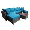 Outdoor Garden Patio Furniture 7-Piece PE Rattan Wicker Cushioned Sofa Sets and Coffee Table, patio furniture set;outdoor couch;outdoor couch patio fu