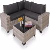 4 Pieces Patio Furniture Set,Outdoor All Weather-Wicker Rattan Sectional Conversation Sofa Set with Glass Table and Cushions for Seating for Garden,Ba