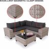 4 Pieces Patio Furniture Set,Outdoor All Weather-Wicker Rattan Sectional Conversation Sofa Set with Glass Table and Cushions for Seating for Garden,Ba