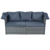 Outdoor Patio Furniture Set Daybed Sunbed with Retractable Canopy Conversation Set Wicker Furniture Sofa Set