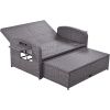PE Wicker Rattan Double Chaise Lounge; 2-Person Reclining Sunbed with 3-Height Adjustable Back; Free Furniture Protection Cover
