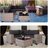 4 Pieces Patio Furniture Set,Outdoor All Weather-Wicker Rattan Sectional Conversation Sofa Set with Glass Table and Cushions for Seating for Garden,Ba